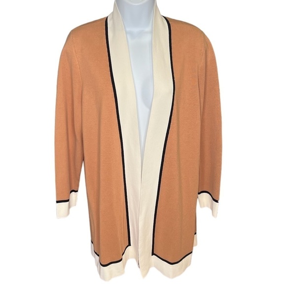 Talbots tan white and black bracelet length sleeve open front cardigan size X - Picture 1 of 6